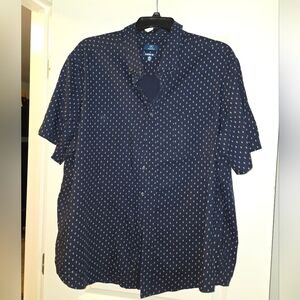 George Blue 3XL Casual Dress Shirt Small White Diamon Short Sleeve, Button Down